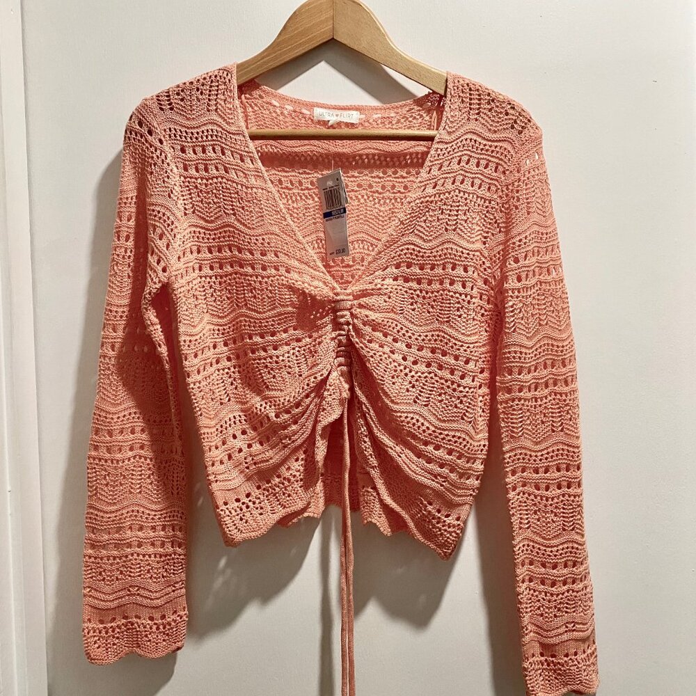 Pointelle Crop Crochet Lace Y2K Cruise Resort Ruched Regency Cottage Boho Top M